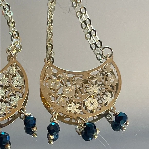 Solid 14k gold Dangle earrings with quartz natural stones. Italy/Stamped - Picture 5 of 10